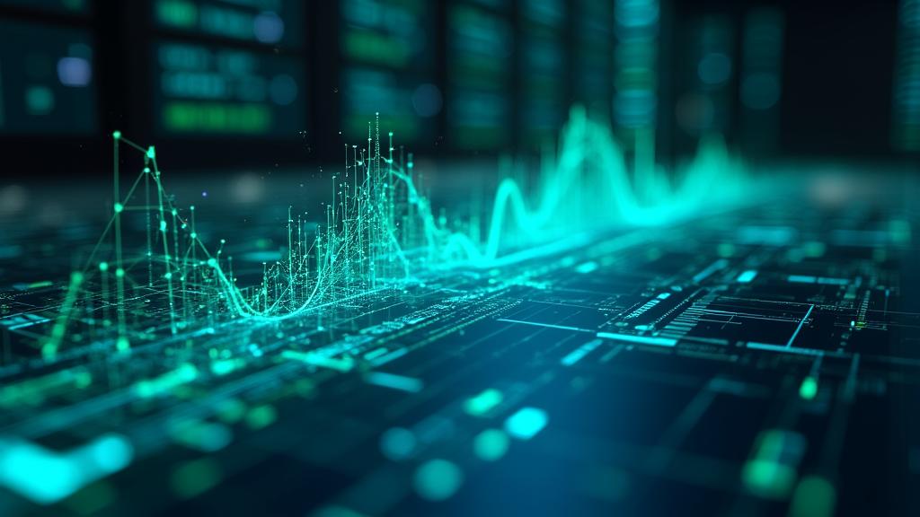 Futuristic 3D data visualization graph showing predictive trend lines